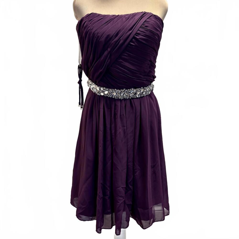 NEW Forever Yours Pleated Grecian Rhinestone Chiffon Dress Fairy Glam Purple